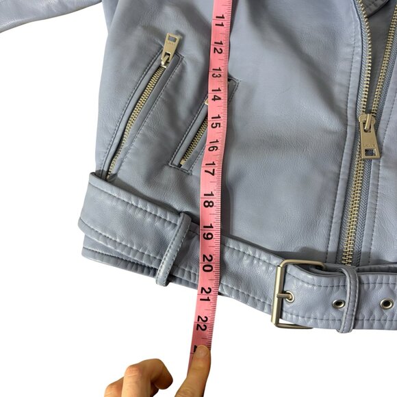 Levi's Belted Faux Leather Motorcycle Jacket Dusty Blue Size Small NWT - Picture 5 of 9